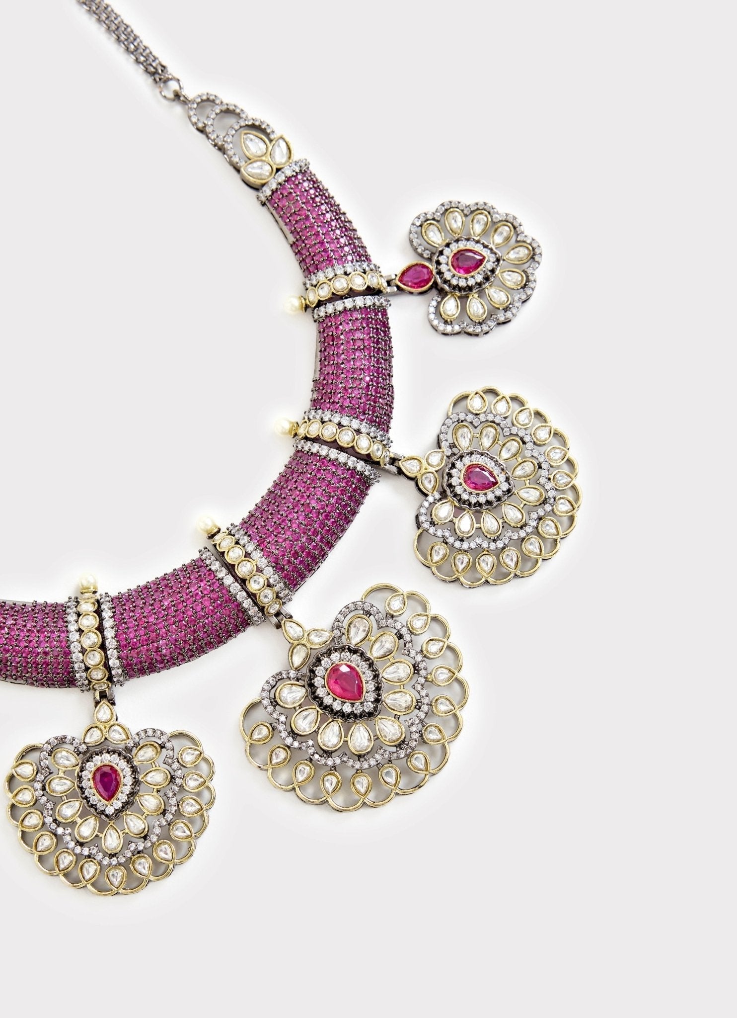 Vivinia by Vidhi Mehra Lilac And Pink Beaded Kundan Style Necklace SetFabilicious Fashion