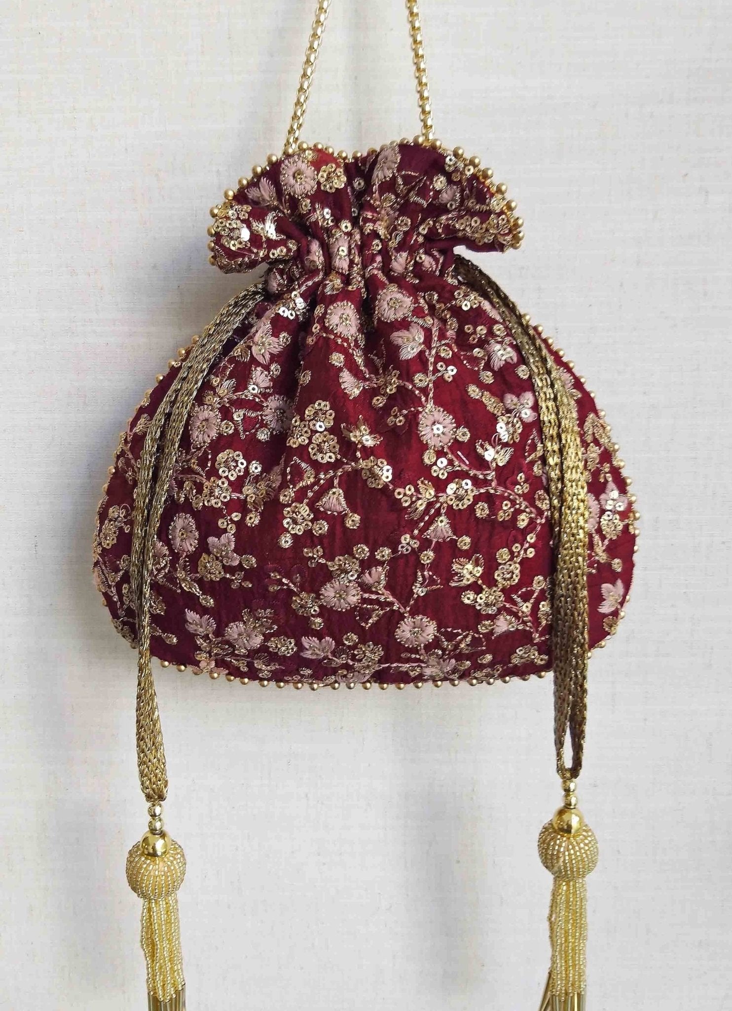 Maroon Red Embroidered Potli