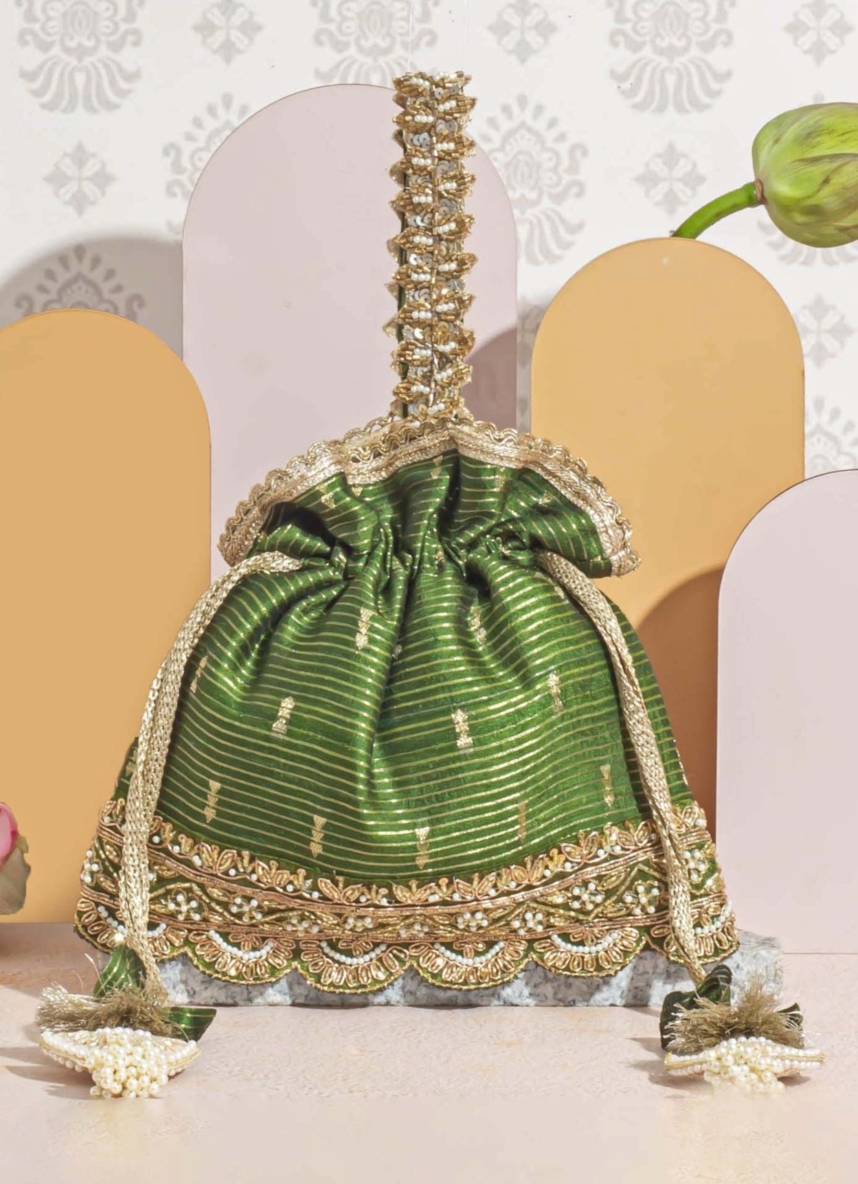 Mehandi Green Woven Potli
