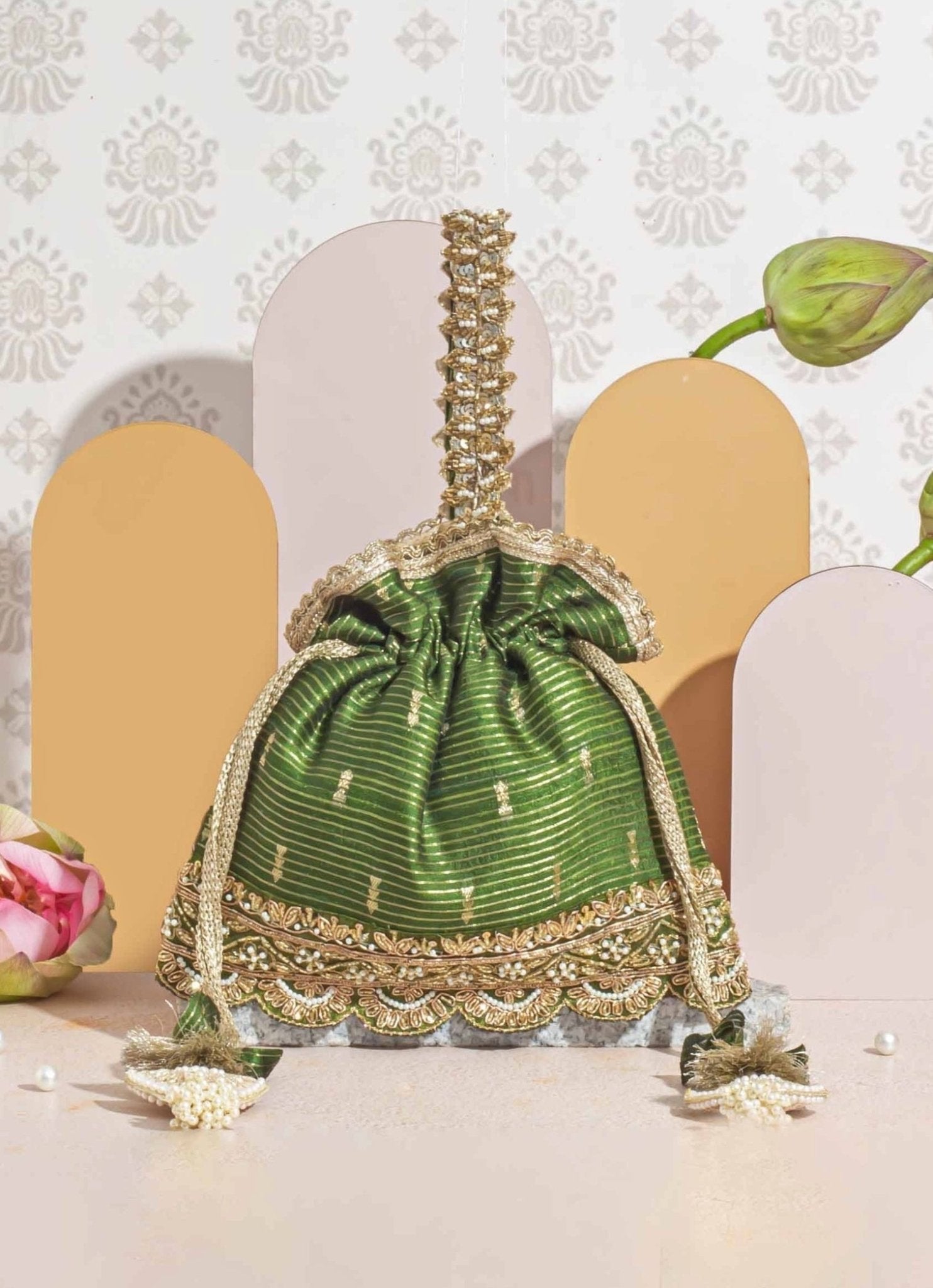 Mehandi Green Woven Potli