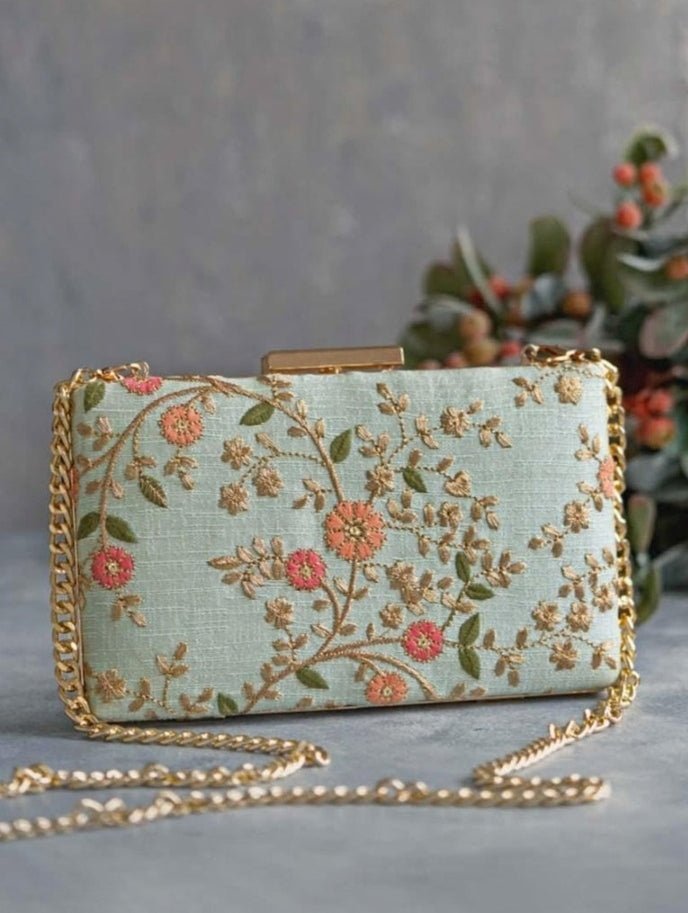 Mint Blue Embroidered Clutch