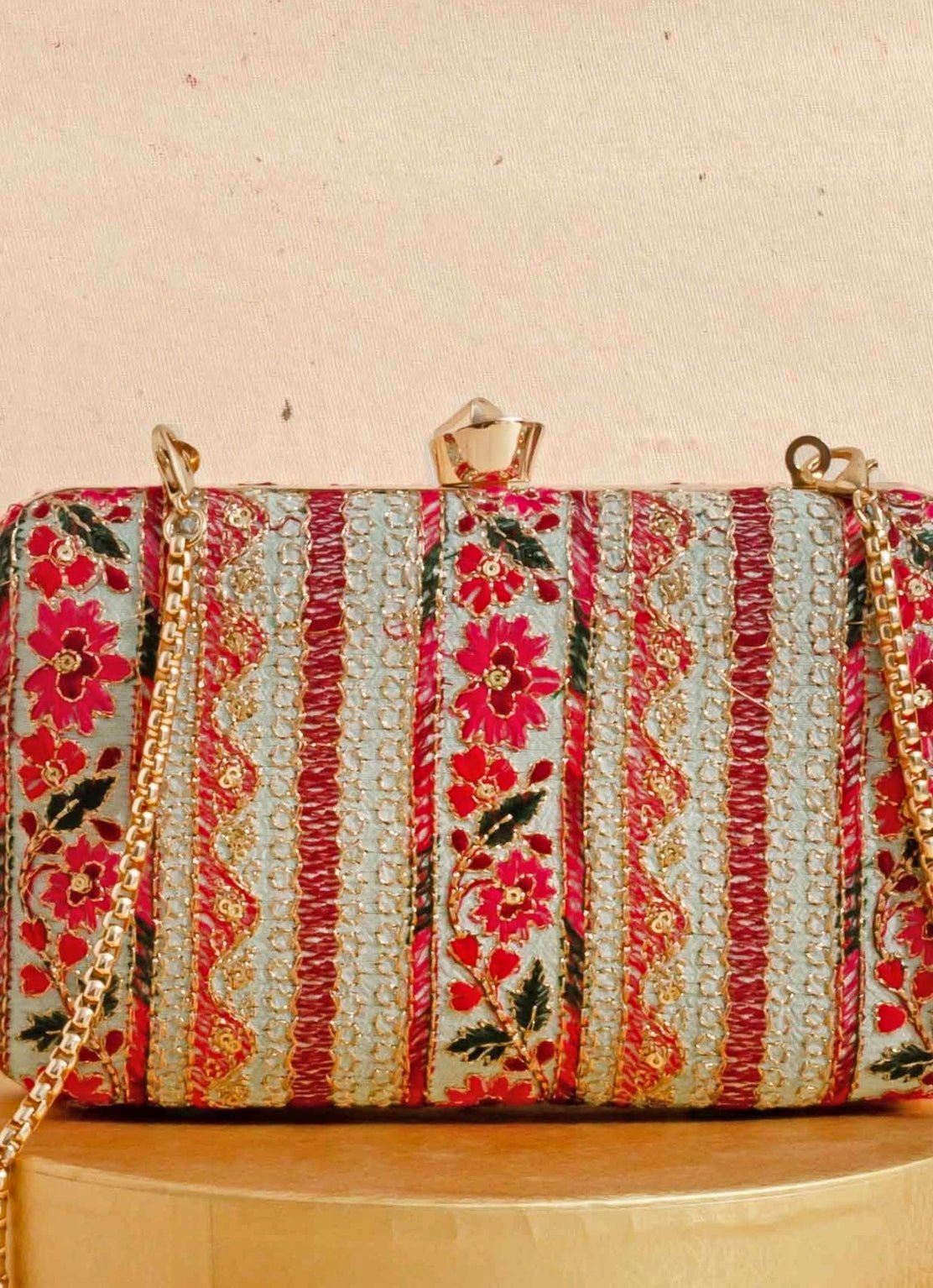 Mint Blue Embroidered Clutch