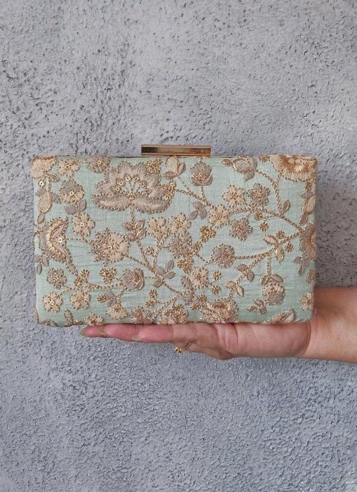 Mint Blue Embroidered Clutch