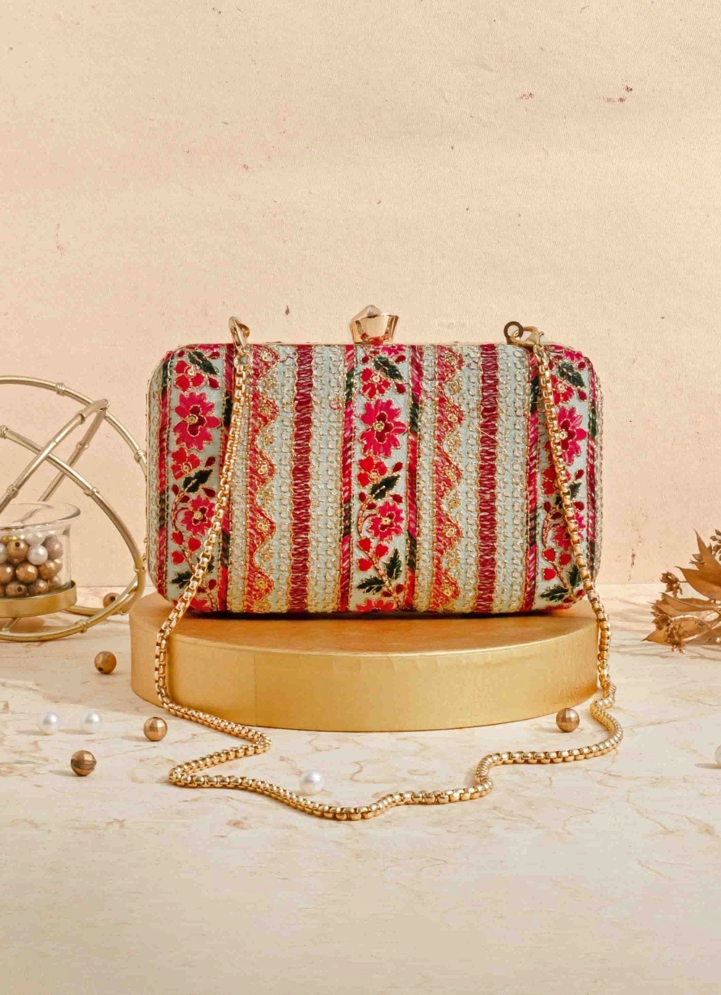 Mint Blue Embroidered Clutch