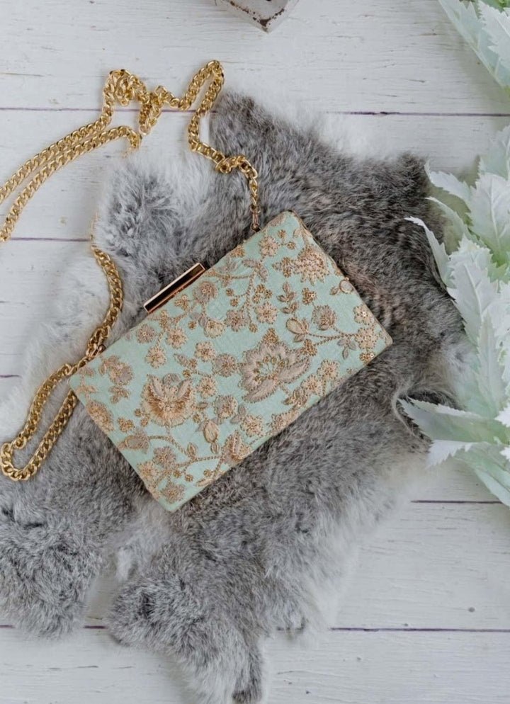 Mint Blue Embroidered Clutch