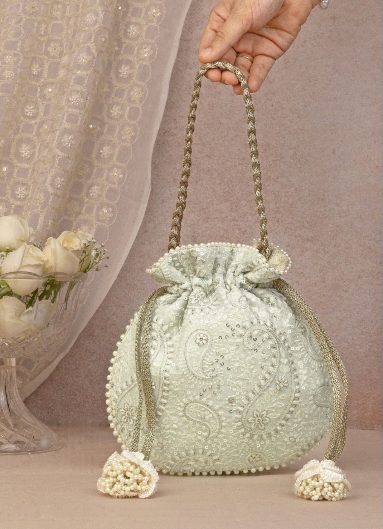 Mint Blue Embroidered Potli