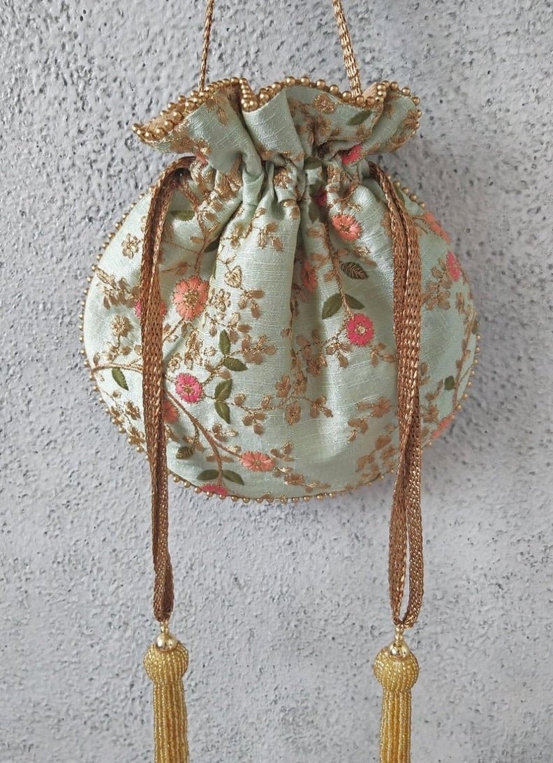 Mint Blue Embroidered Potli