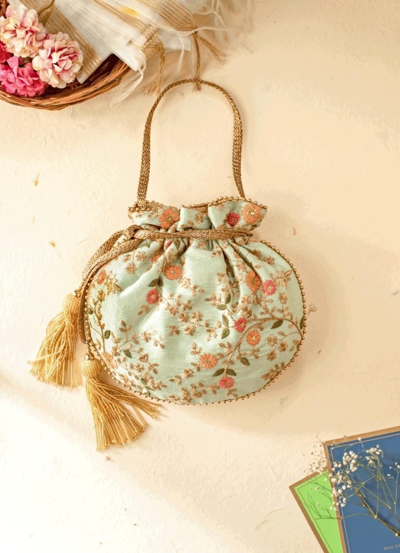 Mint Blue Embroidered Potli