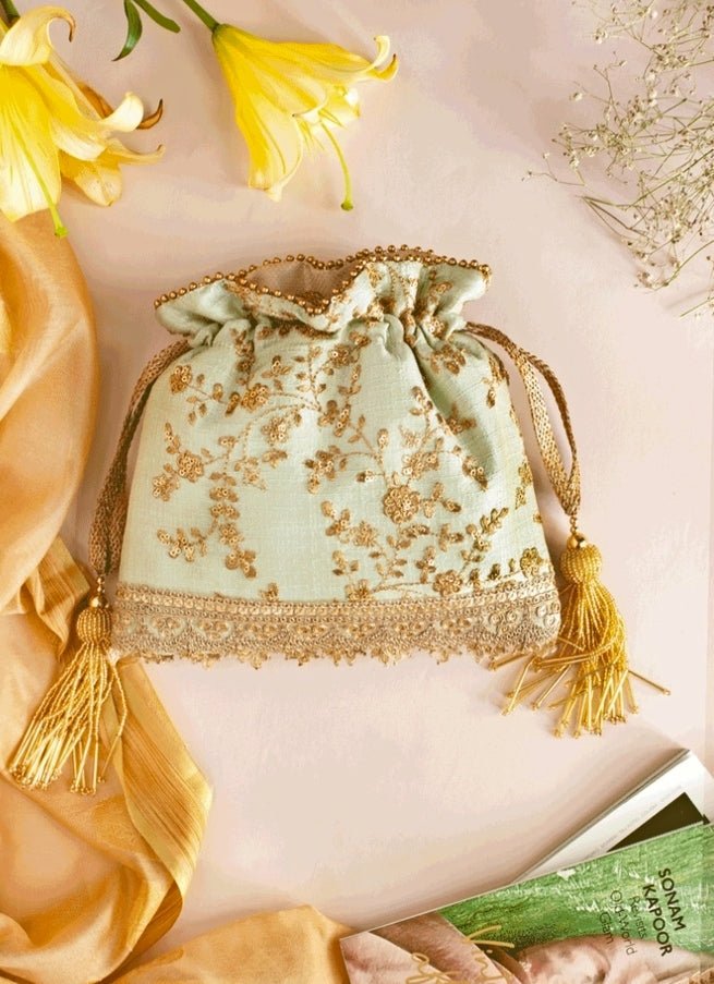 Mint Blue Embroidered Potli