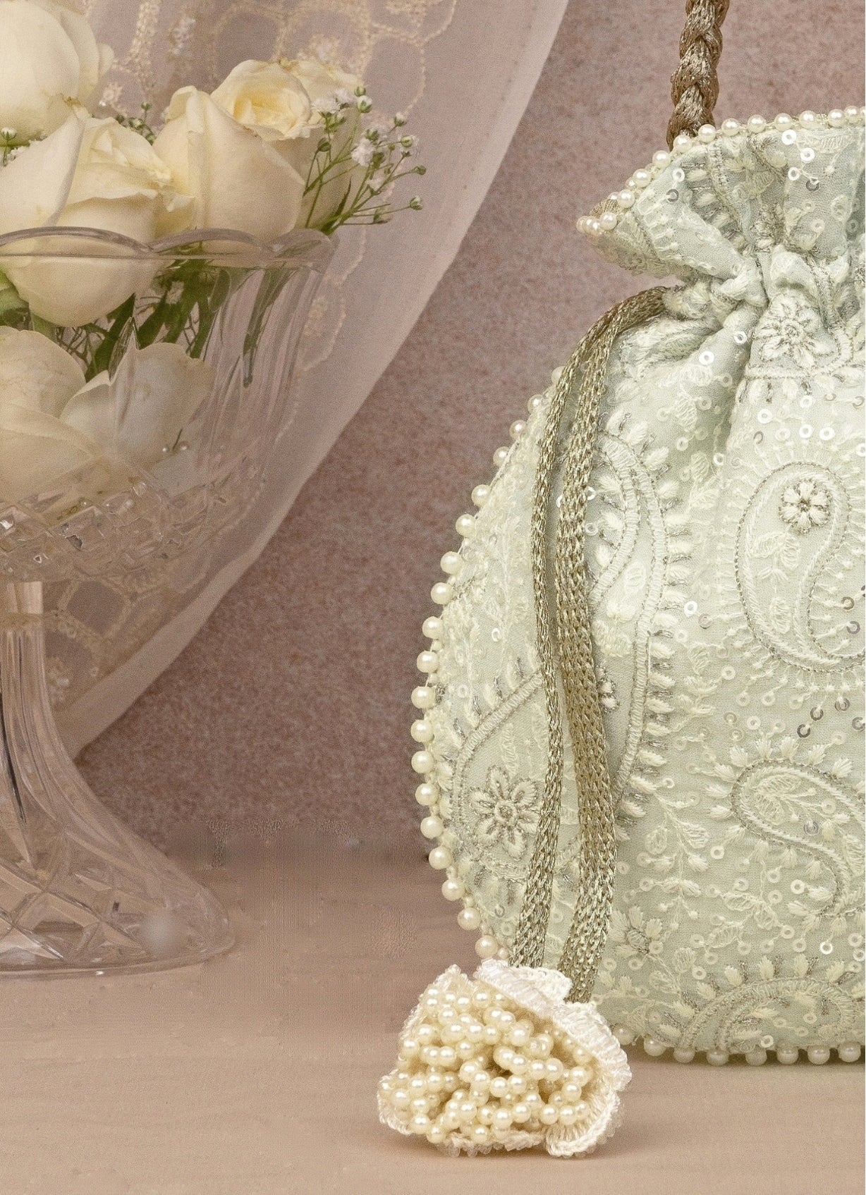 Mint Blue Embroidered Potli