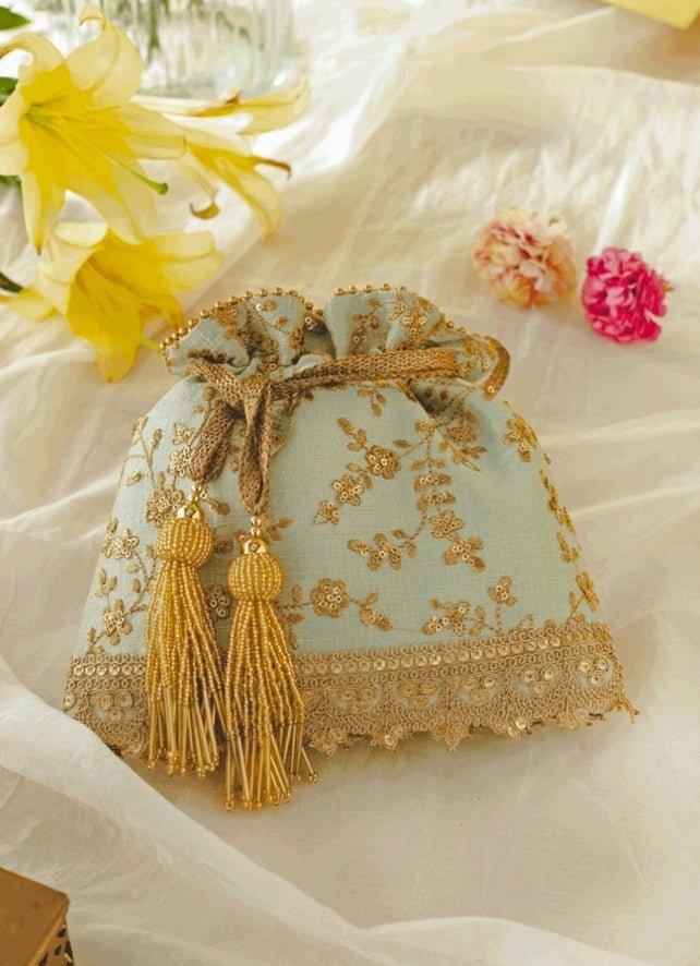 Mint Blue Embroidered Potli