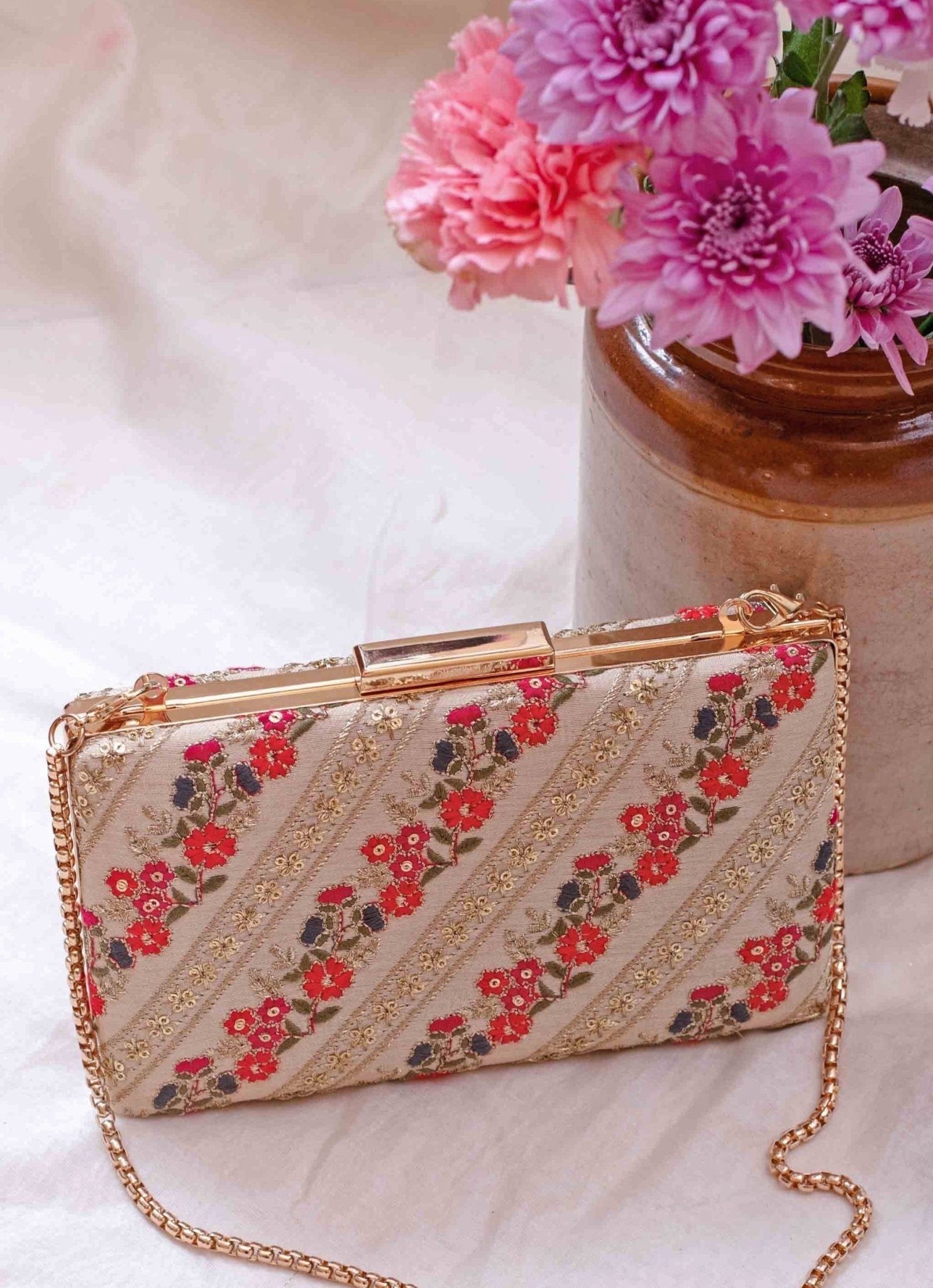 Multi Color Embroidered Clutch