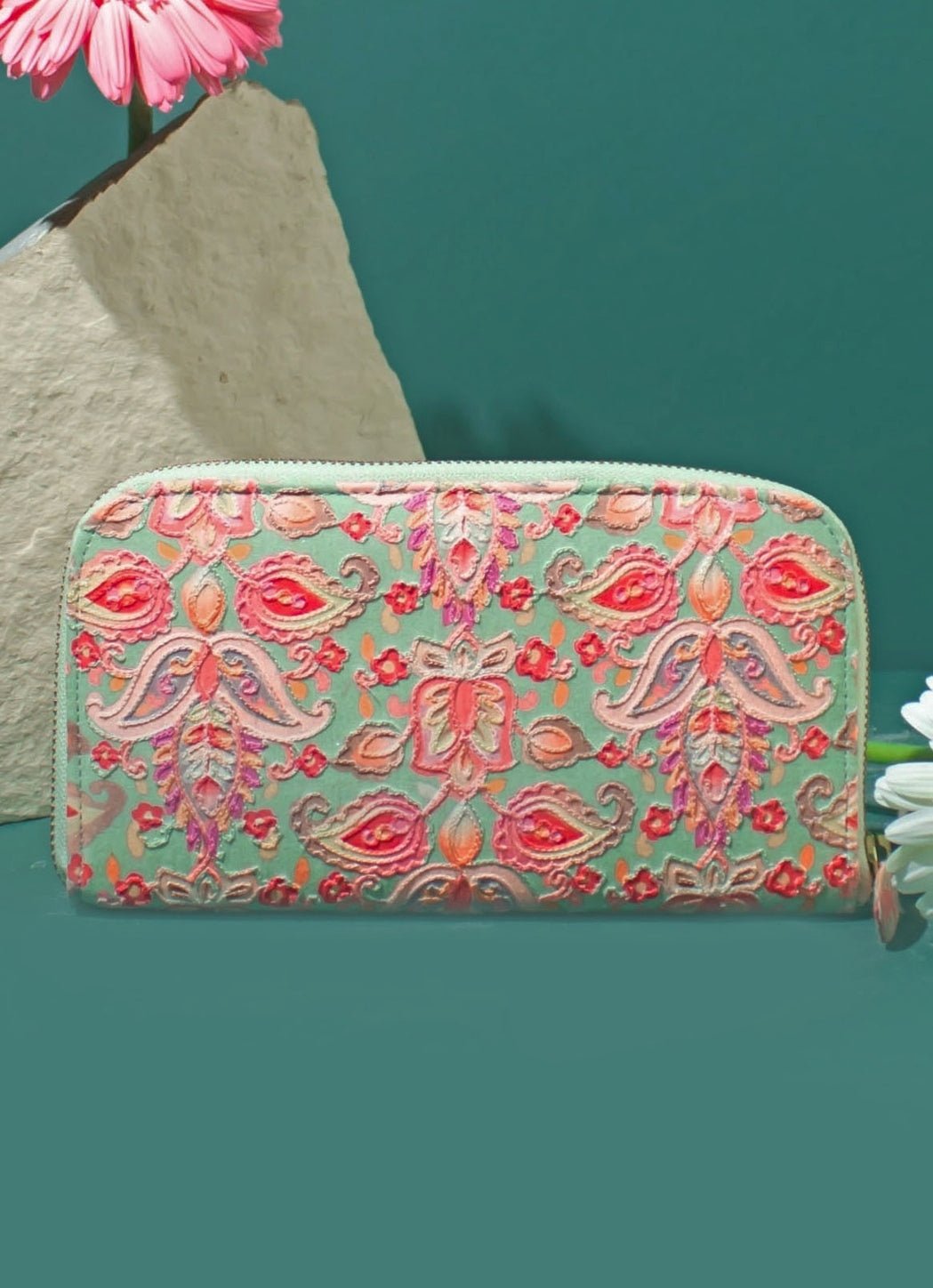 Multi Color Embroidered Zip Wallet