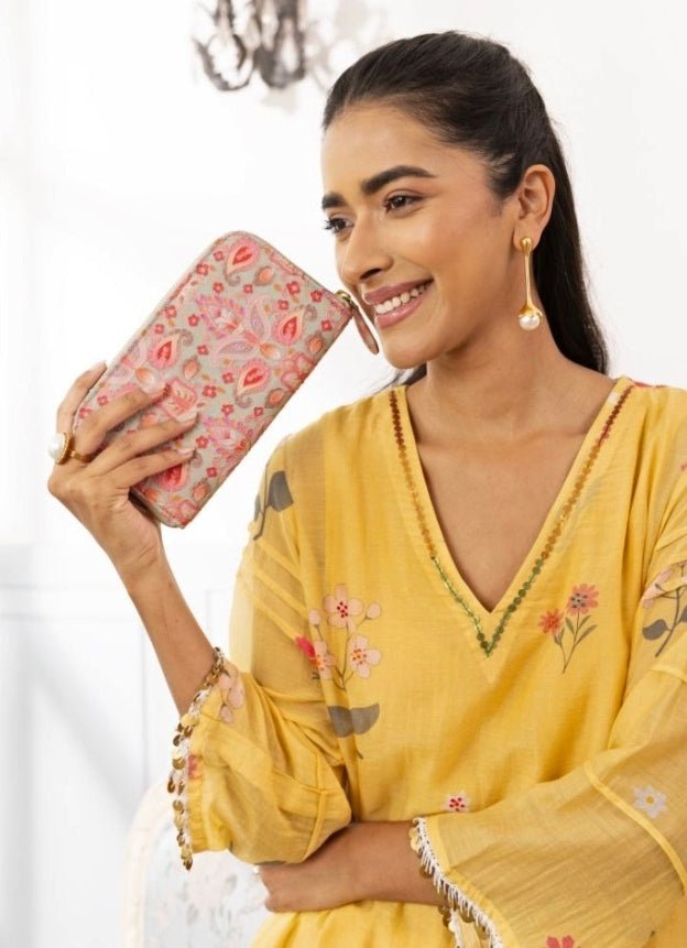 Multi Color Embroidered Zip Wallet