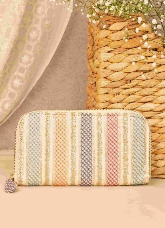 Multi Color Embroidered Zip Wallet