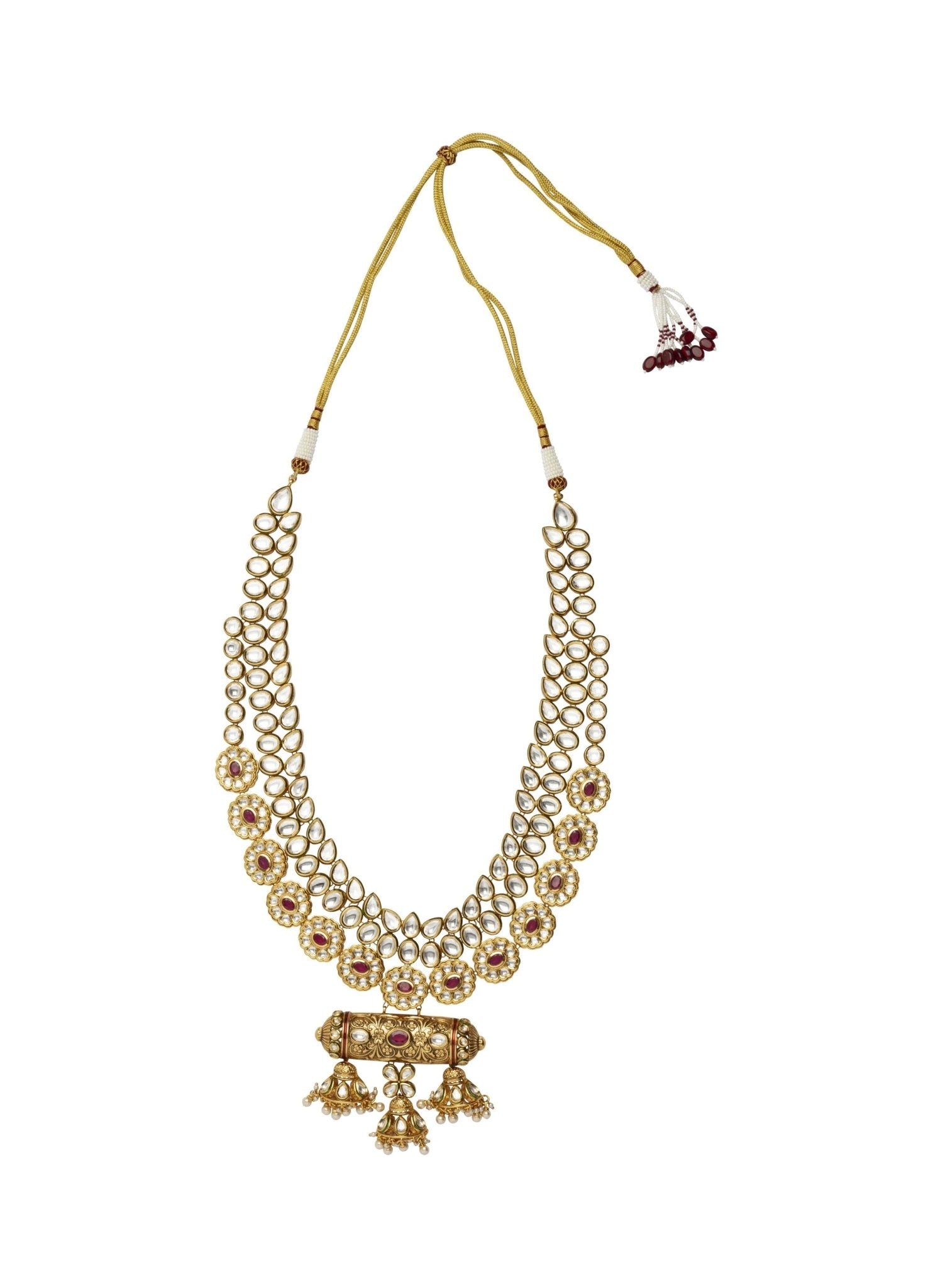 Vivinia by Vidhi Mehra Multi Layered Gold Plated Red Stone Long Necklace SetFabilicious Fashion