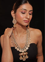 Vivinia by Vidhi Mehra Multi Layered Gold Plated Red Stone Long Necklace SetFabilicious Fashion