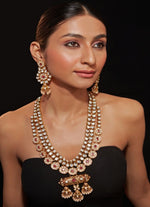 Vivinia by Vidhi Mehra Multi Layered Gold Plated Red Stone Long Necklace SetFabilicious Fashion