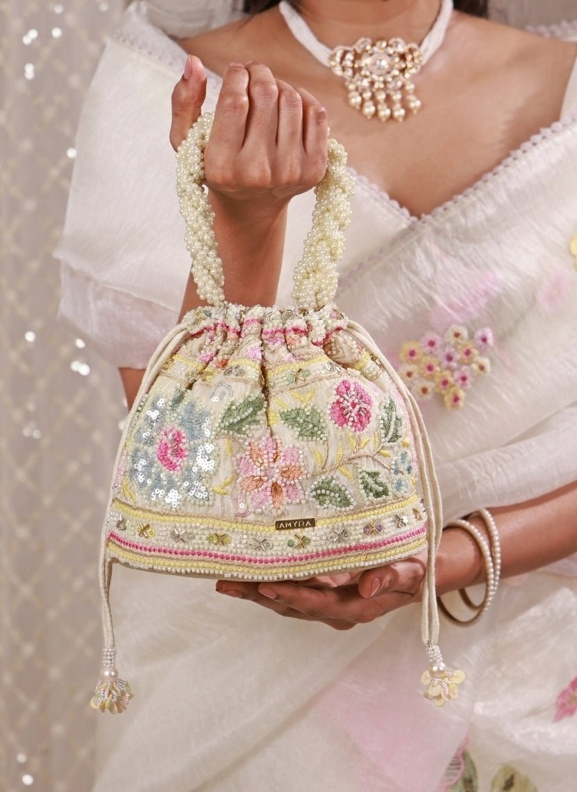Amyra Multicolor Floral Embroidered Silk Bucket BagShop Jashn