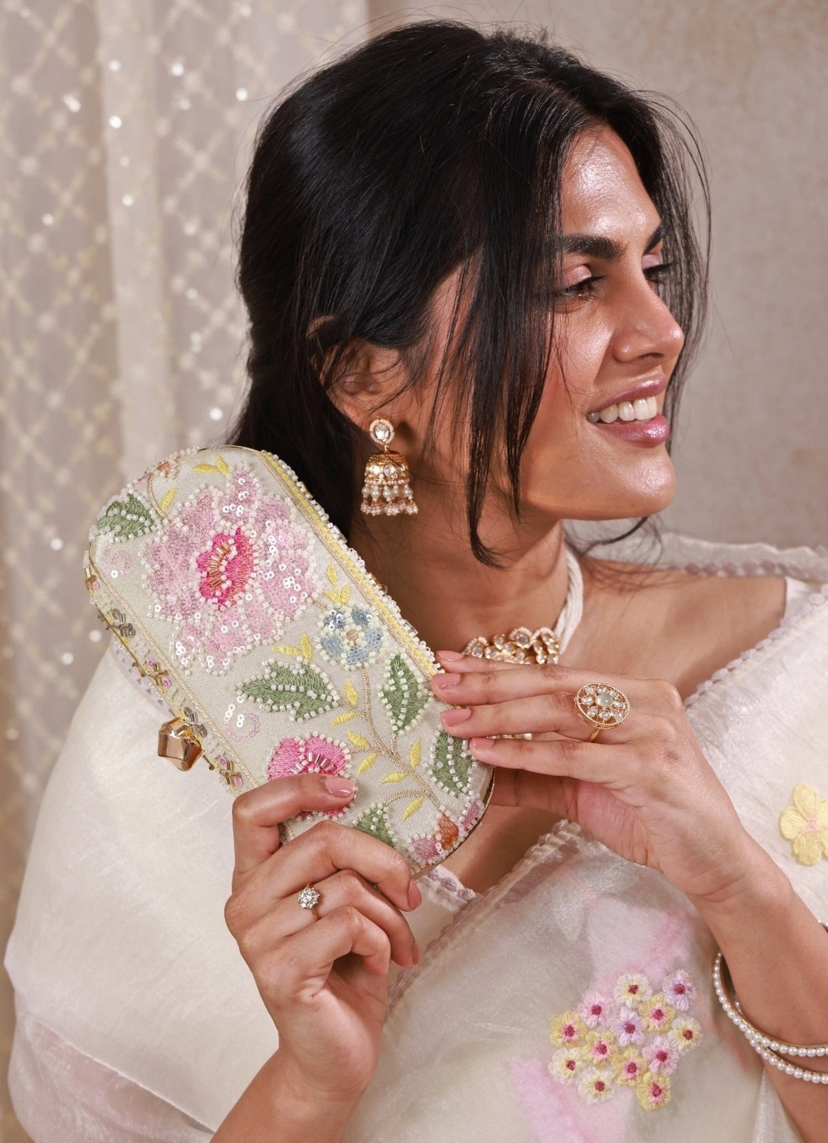 Amyra Multicolor Floral Embroidered Silk Capsule ClutchShop Jashn