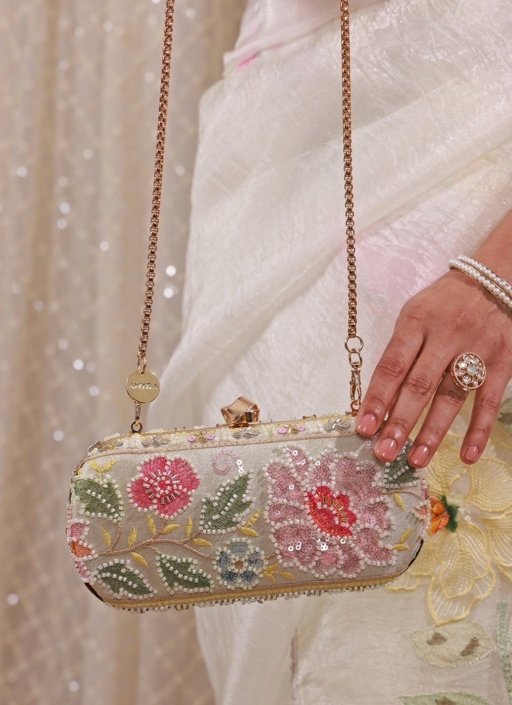 Amyra Multicolor Floral Embroidered Silk Capsule ClutchShop Jashn