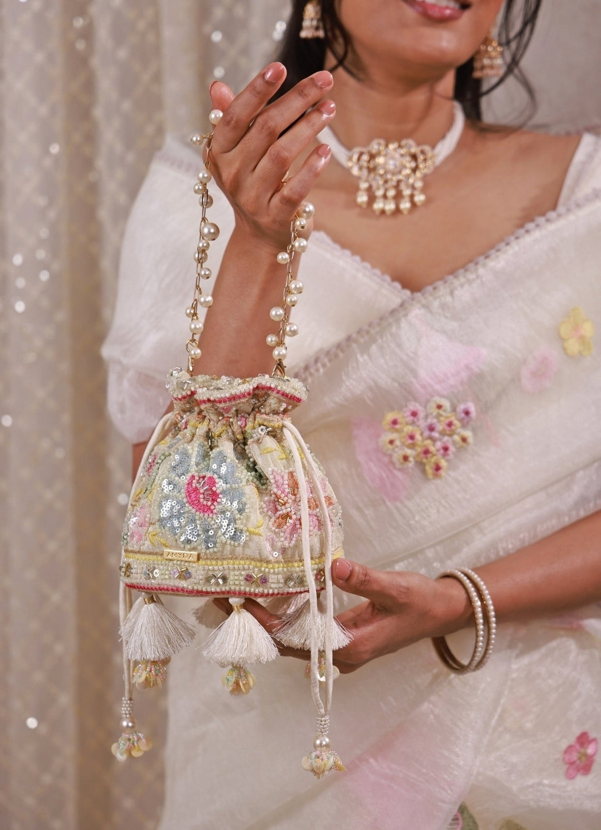 Amyra Multicolor Floral Embroidered Silk Mini PotliShop Jashn