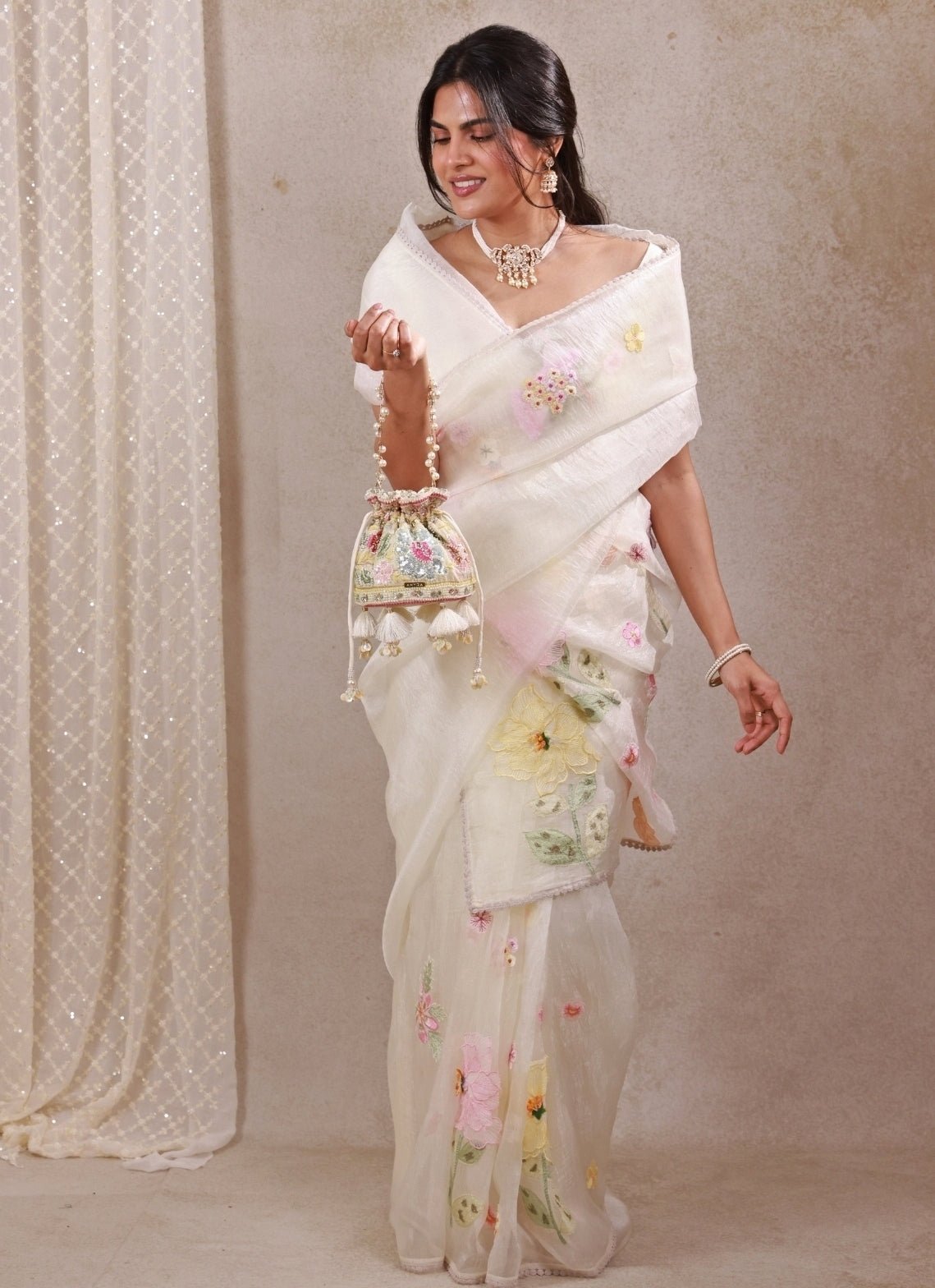 Amyra Multicolor Floral Embroidered Silk Mini PotliShop Jashn