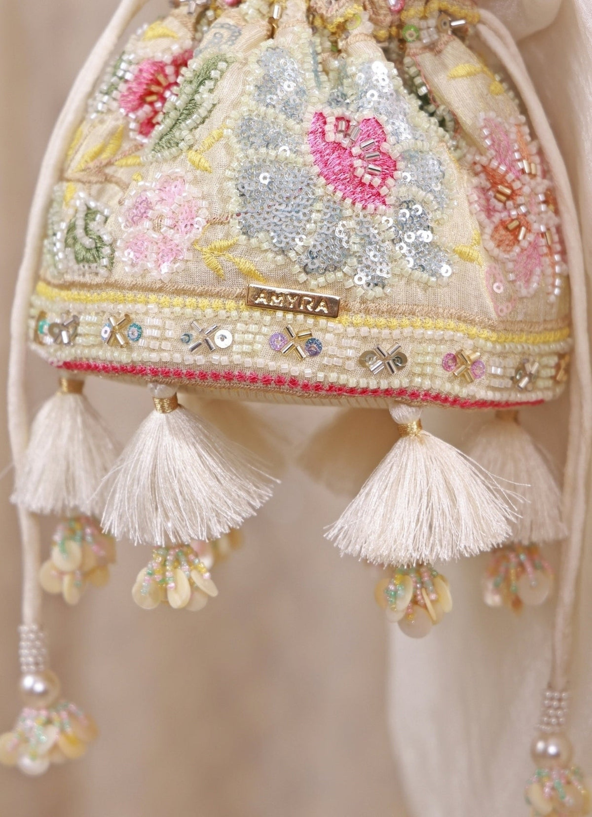 Amyra Multicolor Floral Embroidered Silk Mini PotliShop Jashn