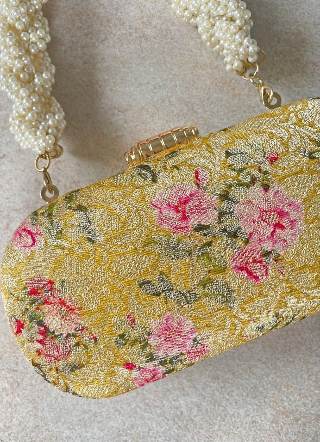 Mustard Yellow Brocade Clutch