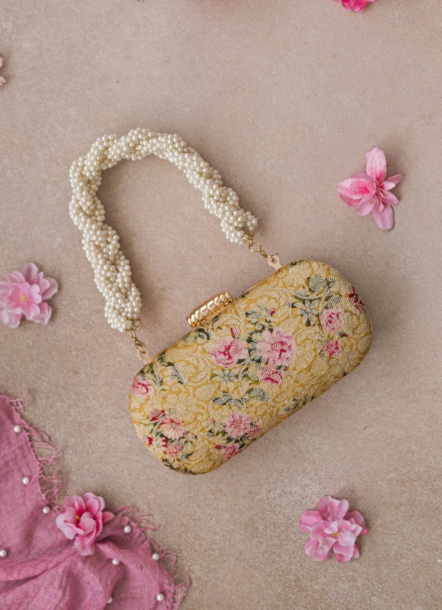 Mustard Yellow Brocade Clutch