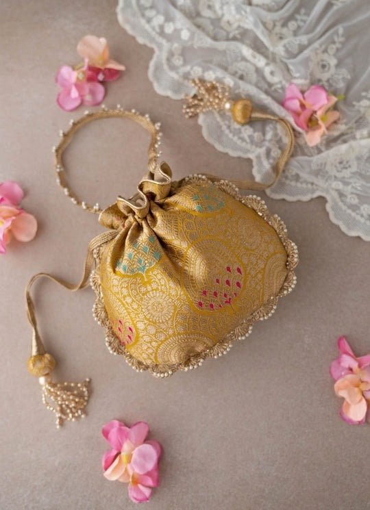 Mustard Yellow Banarasi Potli