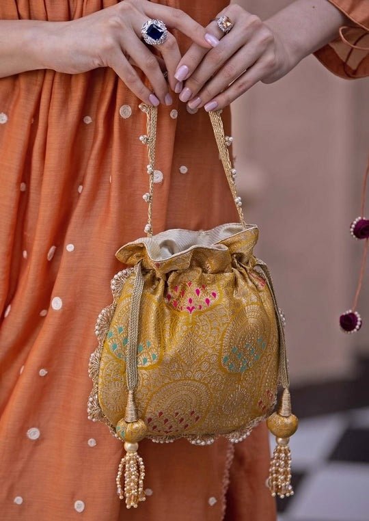 Mustard Yellow Banarasi Potli