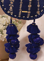 Amyra Navy Blue Embroidered Silk Pleated PotliShop Jashn
