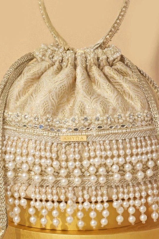 Off White Embellished Bucket Bag