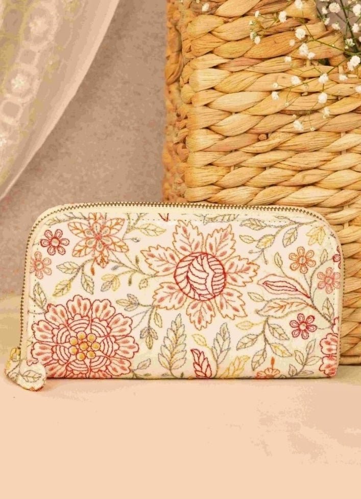 Off-White Embroidered Zip Wallet
