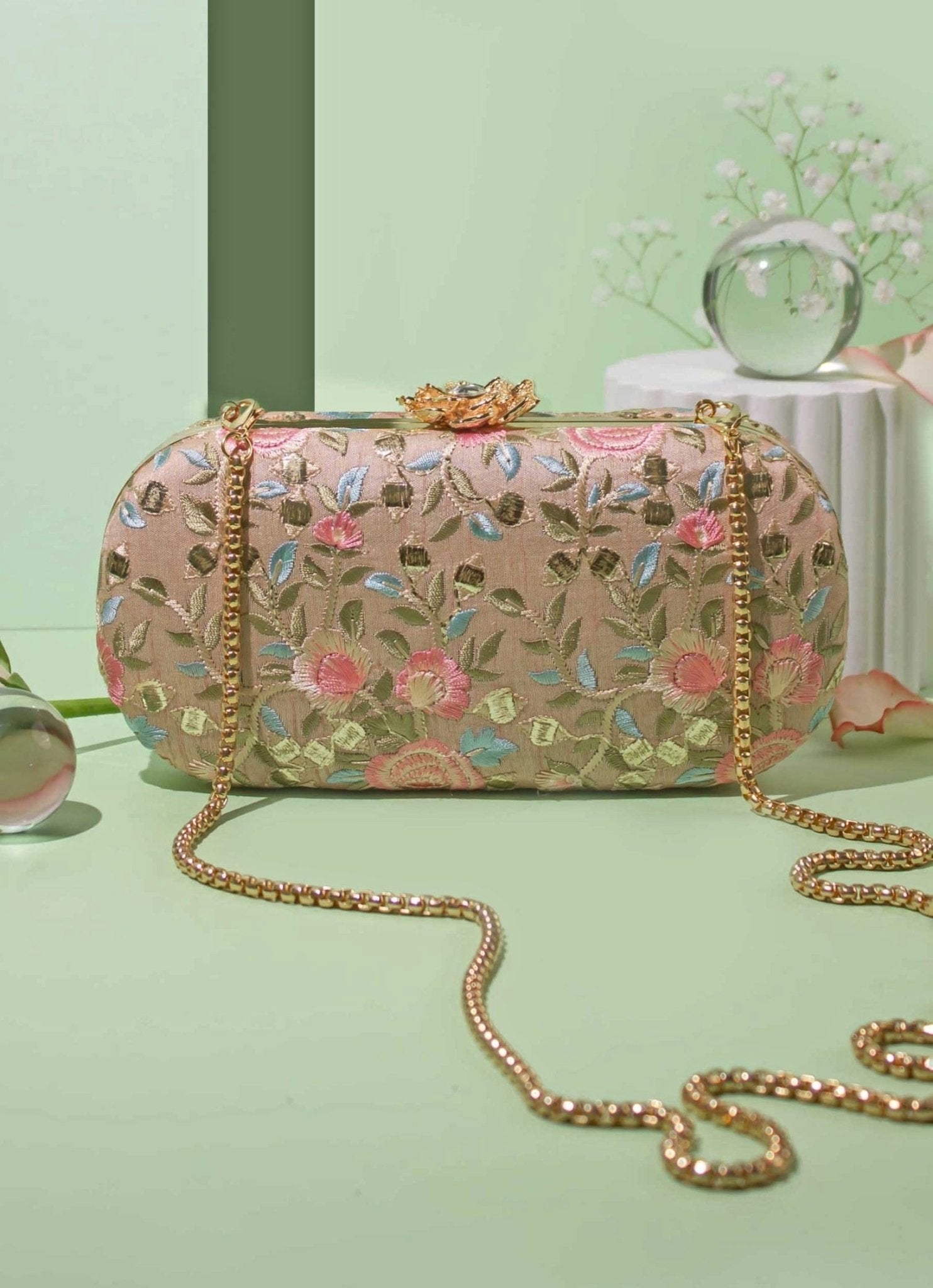 Old Rose Embroidered Clutch
