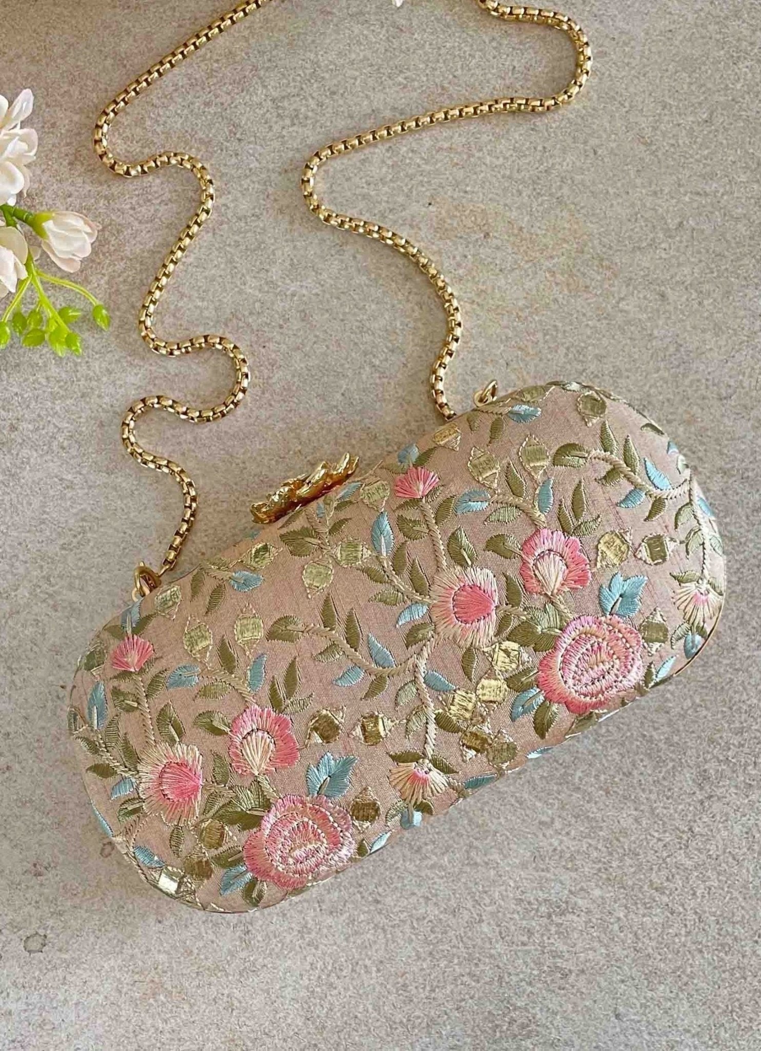 Old Rose Embroidered Clutch
