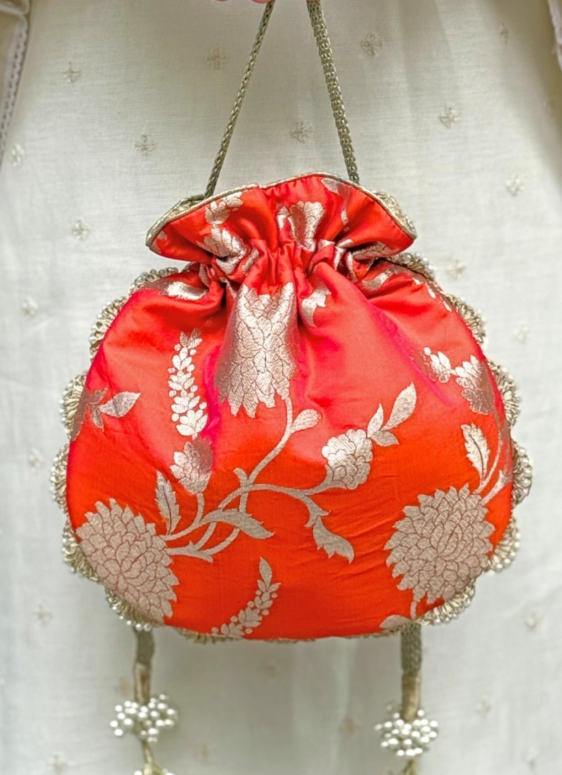 Orange Banarasi Potli