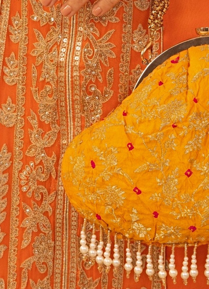 Orange Bandhani Vintage Purse