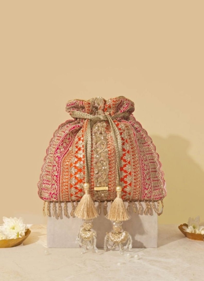 Orange Embellished Potli