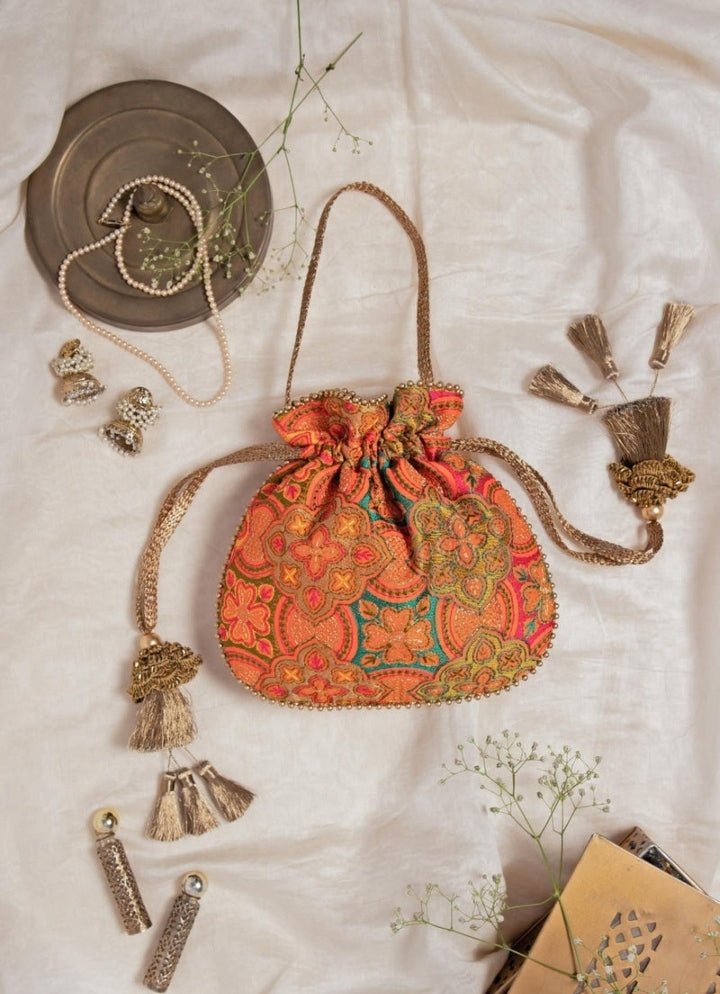 Orange Embroidered Potli