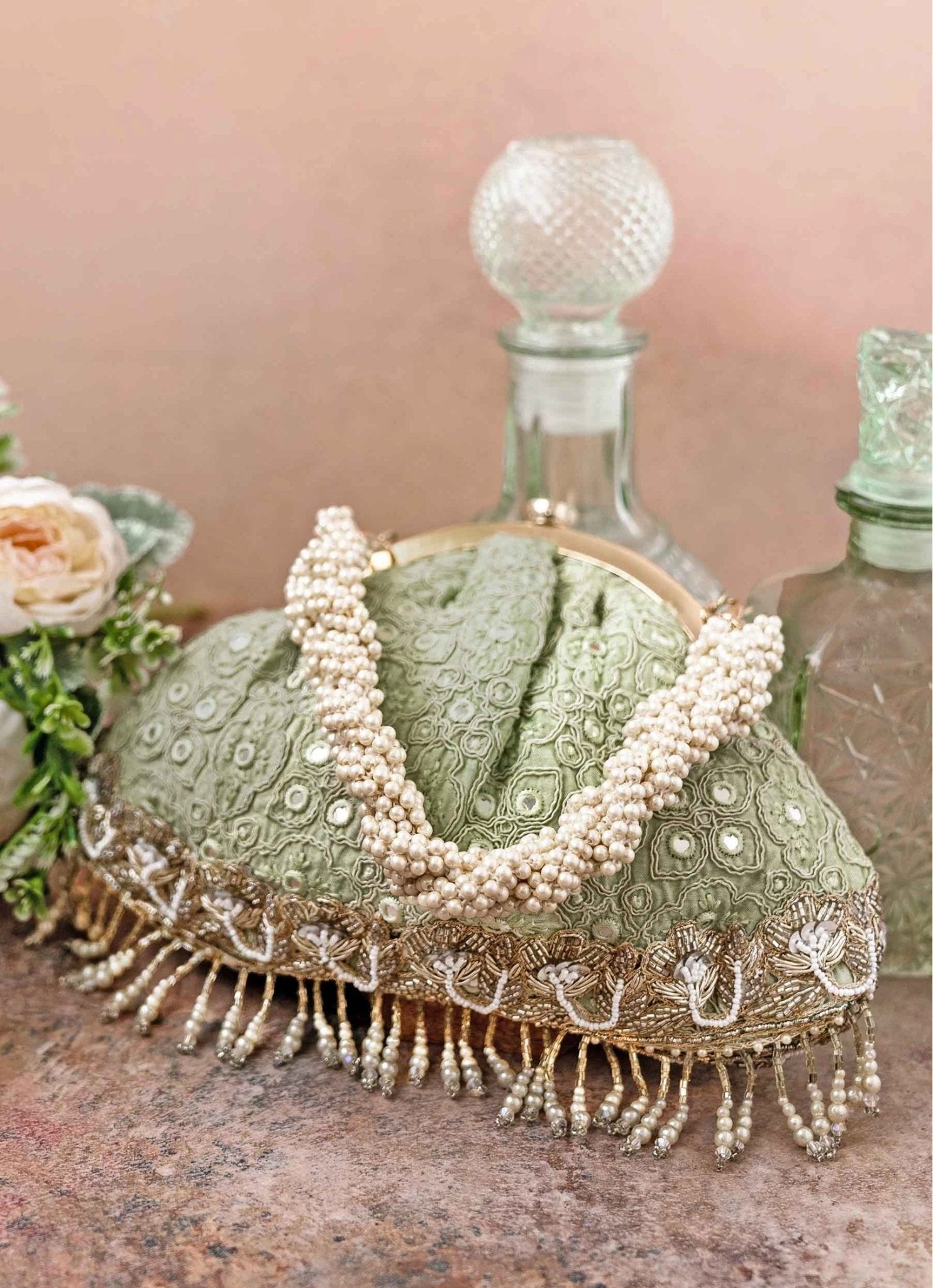 Pastel Green Embroidered Vintage Purse