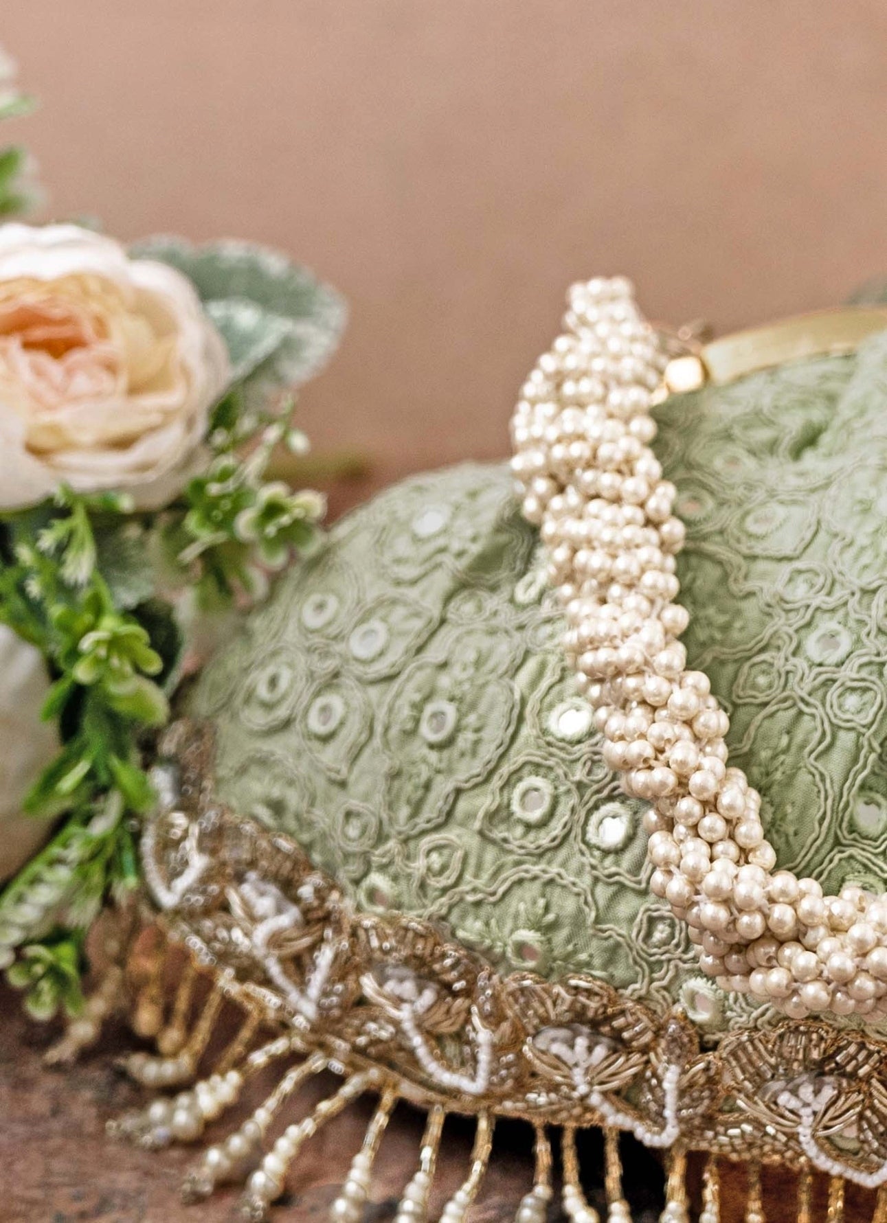 Pastel Green Embroidered Vintage Purse