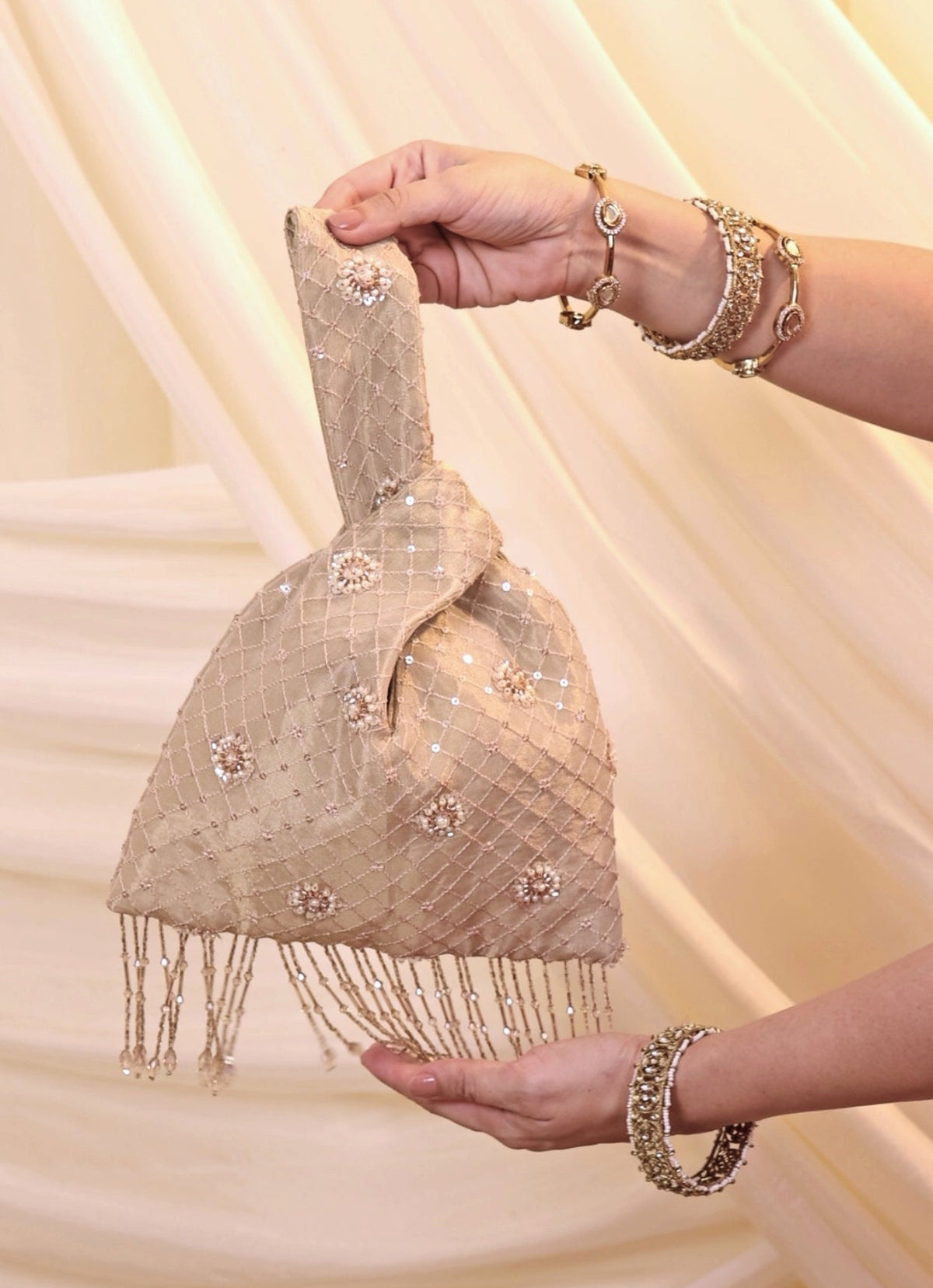 Pastel Pink Embroidered Knot Bag