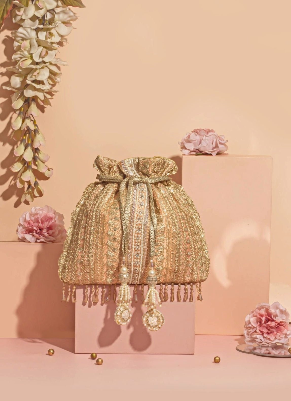 Peach Embellished Potli