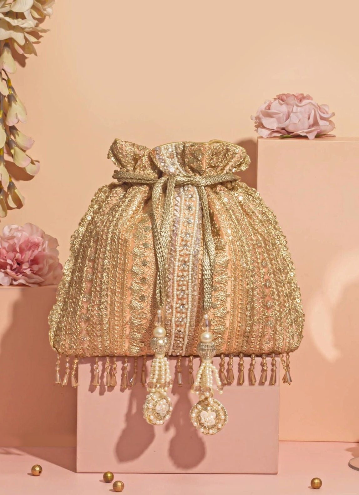 Peach Embellished Potli