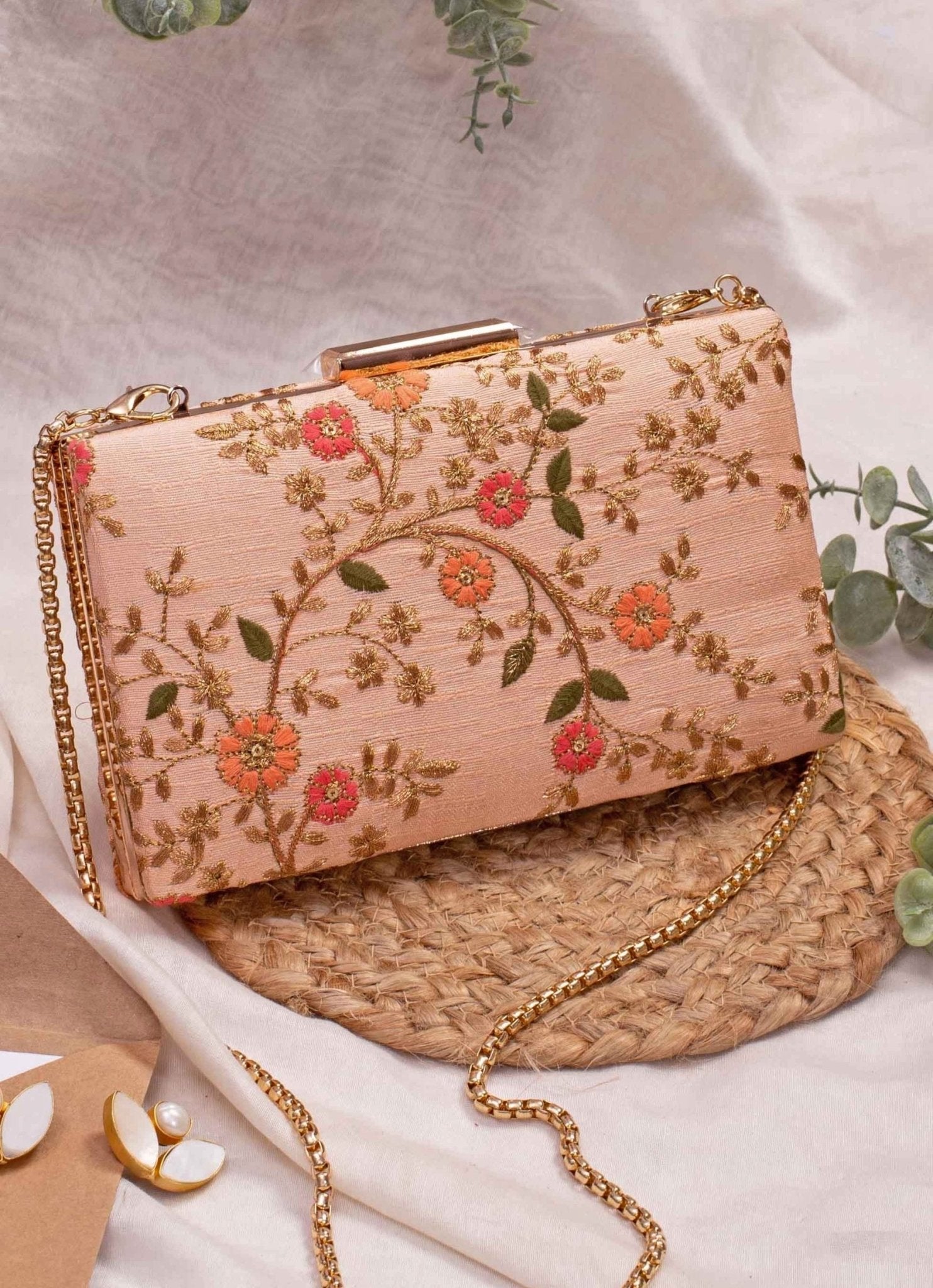 Peach Embroidered Clutch