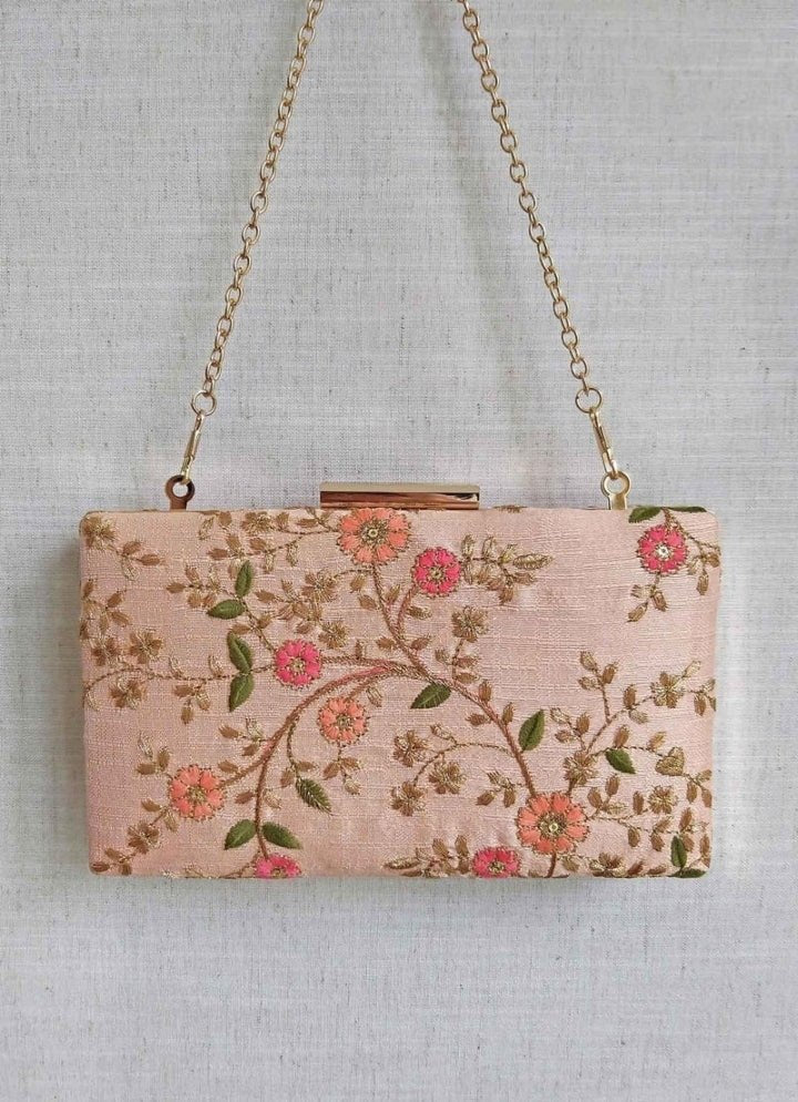Peach Embroidered Clutch