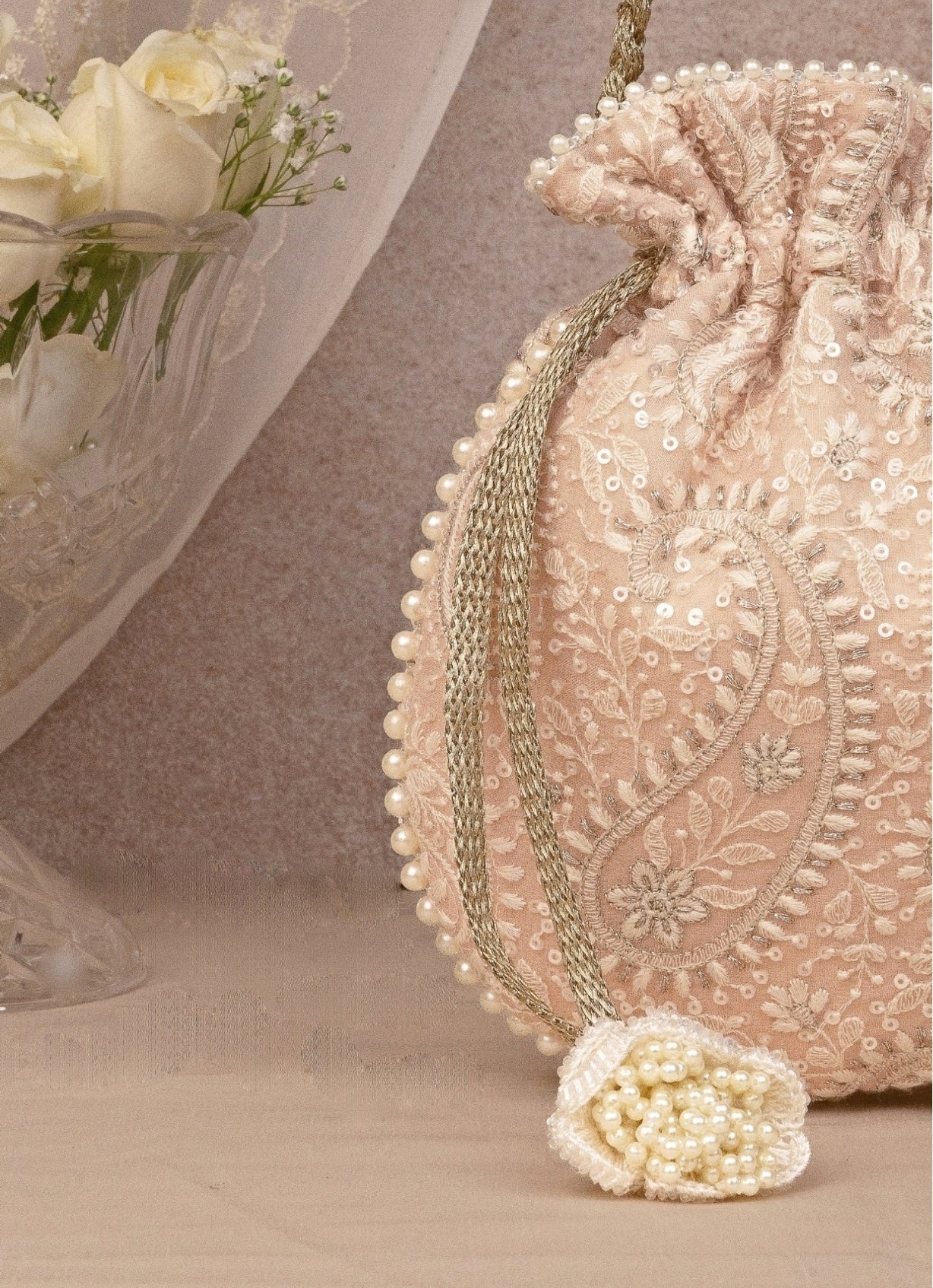 Peach Embroidered Potli