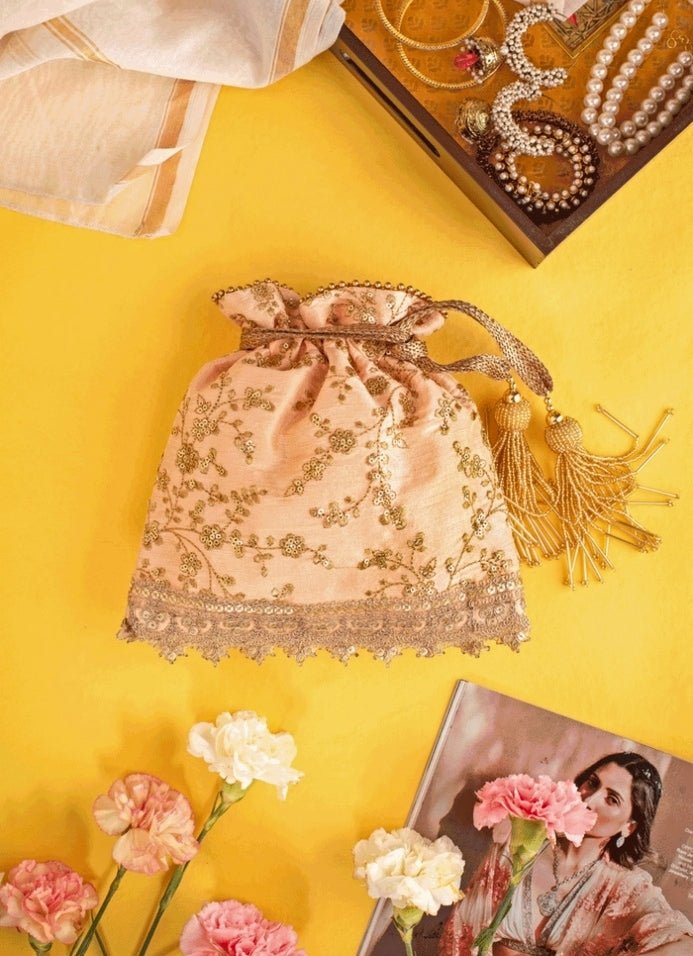 Peach Embroidered Potli